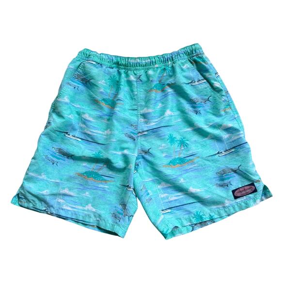 Men’s Vineyard Vines Shark and Palm Tree Swim Trunks Size Small - Picture 1 of 7